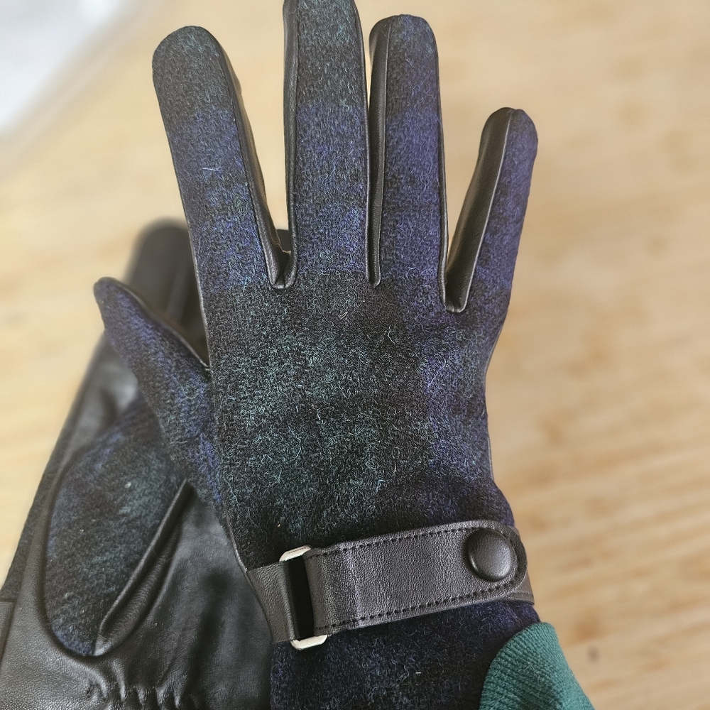 NIB Harris Tweed Wool Lambskin Gloves XL Tartan Plaid Scotland Genuine Leather - Picture 7 of 11